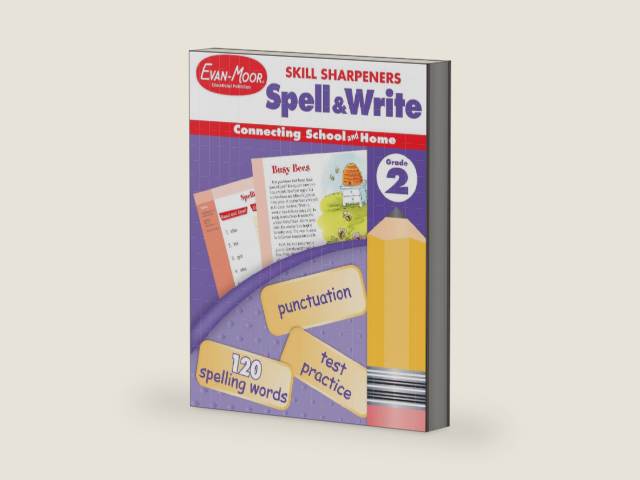 Evan-Moor Skill Sharpeners Spell and Write Workbook, Grade 2, 120 Spelling Words, Test Prep, Word Families, Short Vowels, Grammar, Punctuation, Creative Writing, Vocabulary, Activities, Homeschool by Evan-Moor Educational Publishers | barcode:9781596730465 | source:'9781596730465-right-three-quarter.jpg