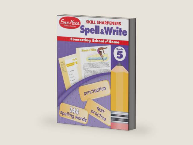 Evan-Moor Skill Sharpeners Spell and Write Workbook, Grade 5, 144 Spelling Words, Test Prep, Compound Words, Conjunctions, Grammar, Punctuation, Creative Writing, Vocabulary, Activities, Homeschool by Evan-Moor Educational Publishers | barcode:9781596730496 | source:'9781596730496-right-three-quarter.jpg