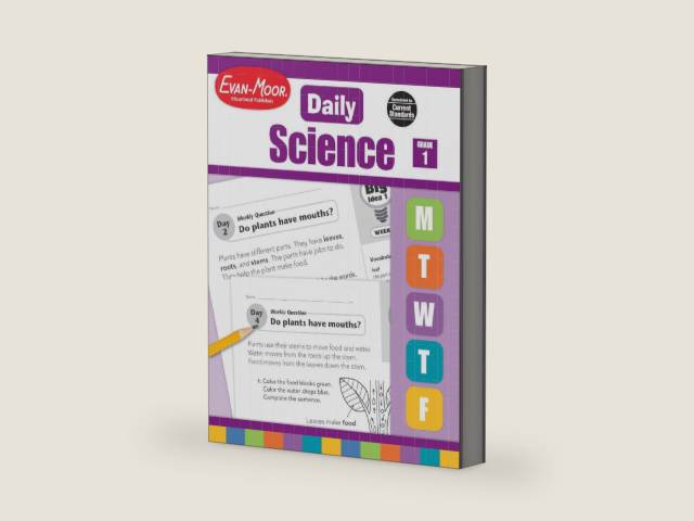 Evan-Moor Daily Science, Grade 1 Homeschooling and Classroom Resource Workbook, Printable Worksheets, Teaching Edition, Earth, Life, and Physical Science, Vocabulary, Test Prep, Hands-On Projects by Evan-Moor Educational Publishers | barcode:9781596734197 | source:'9781596734197-right-three-quarter.jpg