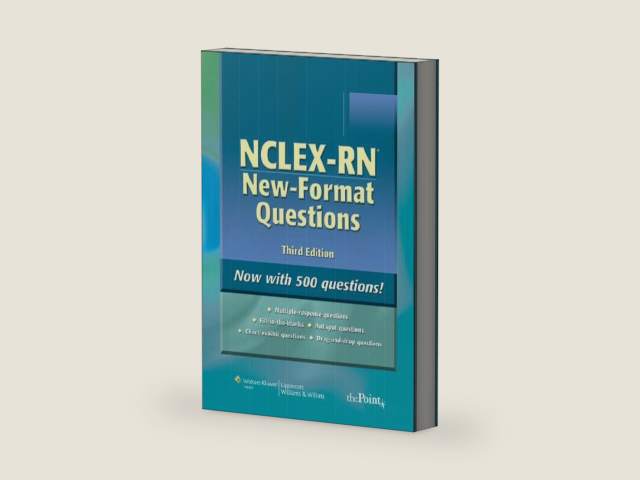 NCLEX-RN New-Format Questions by Lippincott & Co. | barcode:9781605471990 | source:'9781605471990-right-three-quarter.jpg