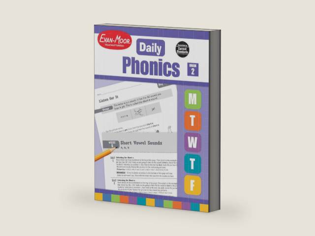 Evan-Moor Daily Phonics, Grade 2, Homeschooling & Classroom Resource Workbook. Phonemic Awareness, Decoding, Word-Study, Teaching Editions, Reproducible Worksheets by Evan-Moor Educational Publishers | barcode:9781609634421 | source:'9781609634421-right-three-quarter.jpg
