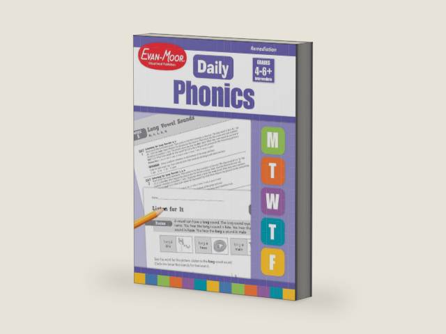 Evan-Moor Daily Phonics, Grade 4-6, Homeschooling & Classroom Resource Workbook. Phonemic Awareness, Decoding, Word-Study, Teaching Editions, Reproducible Worksheets by Evan-Moor Educational Publishers | barcode:9781609634445 | source:'9781609634445-right-three-quarter.jpg