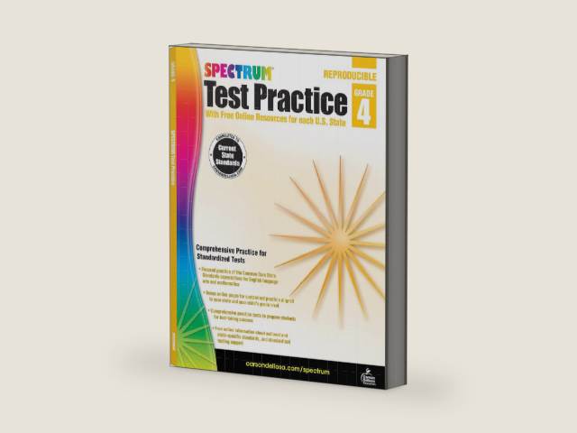 Carson Dellosa Spectrum 4th Grade Test Practice Workbook All Subjects, Ages 9 to 10, Grade 4 Test Practice Math, Language Arts, Reading Comprehension, Vocabulary, Writing, and Math - 160 Pages by Spectrum | barcode:9781620575963 | source:'9781620575963-right-three-quarter.jpg