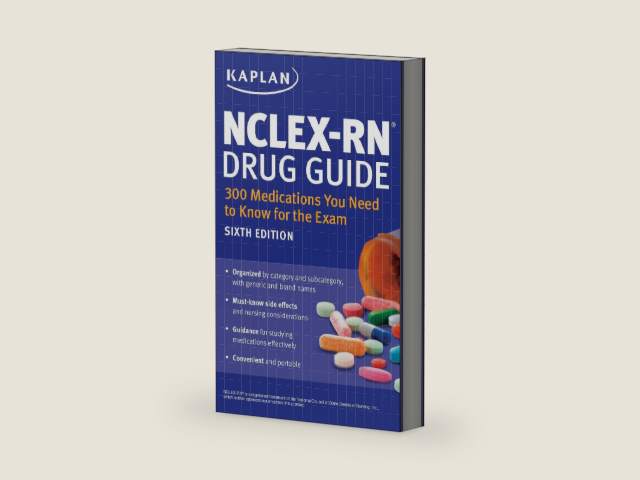 NCLEX-RN Drug Guide: 300 Medications You Need to Know for the Exam (Kaplan Test Prep) by Kaplan Nursing | barcode:9781625231147 | source:'9781625231147-right-three-quarter.jpg