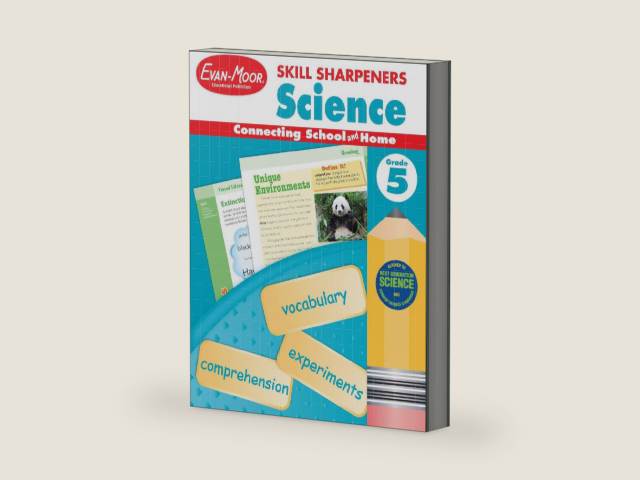 Evan-Moor Skill Sharpeners Science Workbook, Grade 5, Physical, Life, and Earth Science, Activities, Organisms and Ecosystems, Atmosphere, Mixtures and Solutions, Chemical Reactions, Homeschool by Evan-Moor Educational Publishers | barcode:9781629381572 | source:'9781629381572-right-three-quarter.jpg