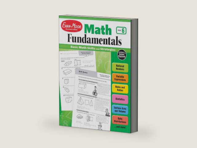 Evan-Moor Math Fundamentals Workbook, Grade 6 by Evan-Moor | barcode:9781629383323 | source:'9781629383323-right-three-quarter.jpg
