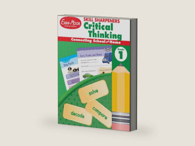 Evan-Moor Skill Sharpeners Critical Thinking, Grade 1 Workbook, Problem Solving Skills, Fun Activities, Higher-Order, Open-Ended Questions and Challenges, Science, Math, Social Studies, Language Arts by Evan-Moor Educational Publishers | barcode:9781629383491 | source:'9781629383491-right-three-quarter.jpg