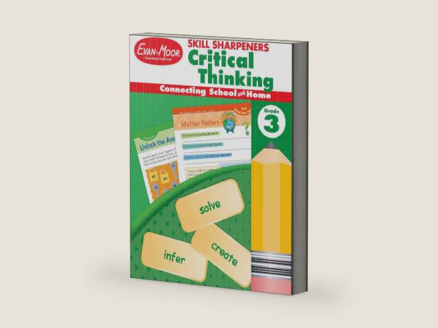 Evan-Moor Skill Sharpeners Critical Thinking, Grade 3 Workbook, Problem Solving Skills, Fun Activities, Higher-Order, Open-Ended Questions and Challenges, Science, Math, Social Studies, Language Arts by Evan-Moor Educational Publishers | barcode:9781629383514 | source:'9781629383514-right-three-quarter.jpg