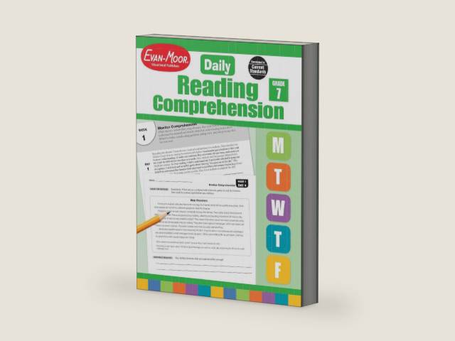 Evan-Moor Daily Reading Comprehension, Grade 7 - Homeschooling & Classroom Resource Workbook, Reproducible Worksheets, Teaching Edition, Fiction and Nonfiction, Lesson Plans, Test Prep by Evan-Moor Educational Publishers | barcode:9781629384801 | source:'9781629384801-right-three-quarter.jpg