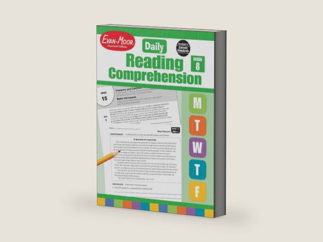 Evan-Moor Daily Reading Comprehension, Grade 8 - Homeschooling & Classroom Resource Workbook, Reproducible Worksheets, Teaching Edition, Fiction and Nonfiction, Lesson Plans, Test Prep by Evan-Moor Educational Publishers | barcode:9781629384818 | source:'9781629384818-right-three-quarter.jpg