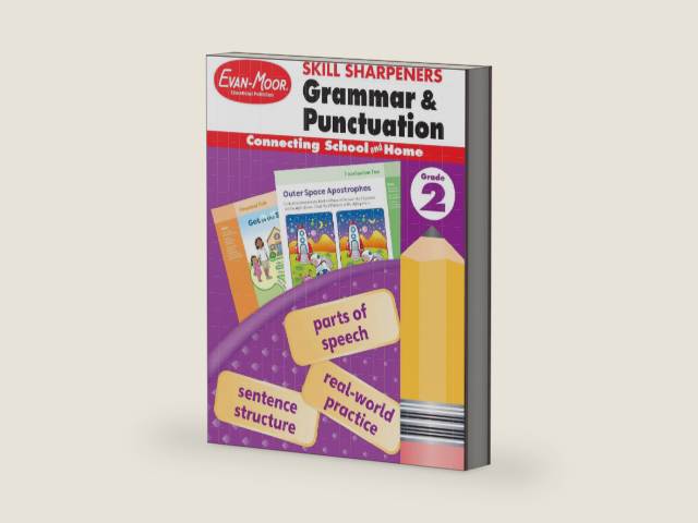 Evan-Moor Skill Sharpeners Grammar and Punctuation Workbook, Grade 2, Nouns, Verbs, Sentence Structure, Subject, Predicate, Language Handbook, Real-World Practice, Fun Activities, Homeschool, Practice by Evan-Moor Educational Publishers | barcode:9781629388700 | source:'9781629388700-right-three-quarter.jpg