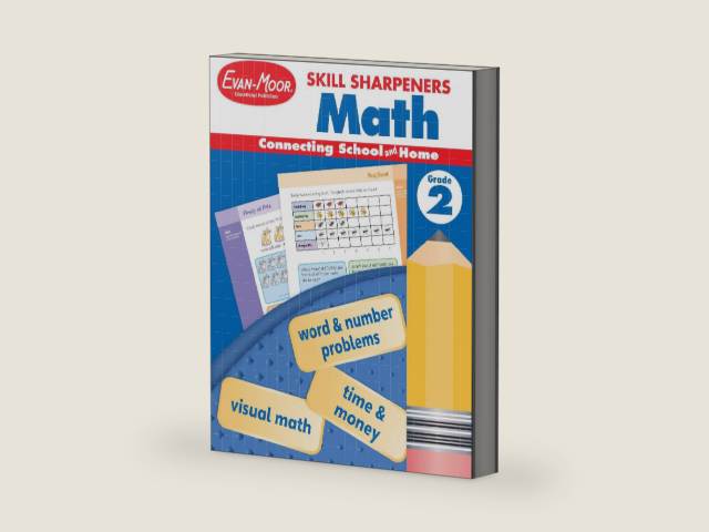 Evan-Moor Skill Sharpeners Math Workbook, Grade 2, Addition, Subtraction, Counting to 1000, Test Prep, Number Words, Geometry, Measurements, Data, Place Value, Tell Time, Metric System, Fun Activities by Evan-Moor Educational Publishers | barcode:9781629389875 | source:'9781629389875-right-three-quarter.jpg