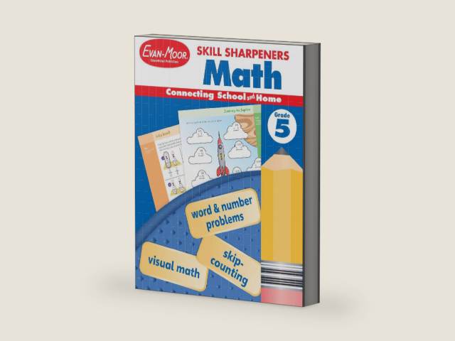 Evan-Moor Skill Sharpeners Math Workbook, Grade 5, Multiplication, Division, Test Prep, Number Sequencing, Geometry, Measurements, Graphing, Fractions, Decimals, Logical Thinking, Algebra, Homeschool by Evan-Moor Educational Publishers | barcode:9781629389905 | source:'9781629389905-right-three-quarter.jpg