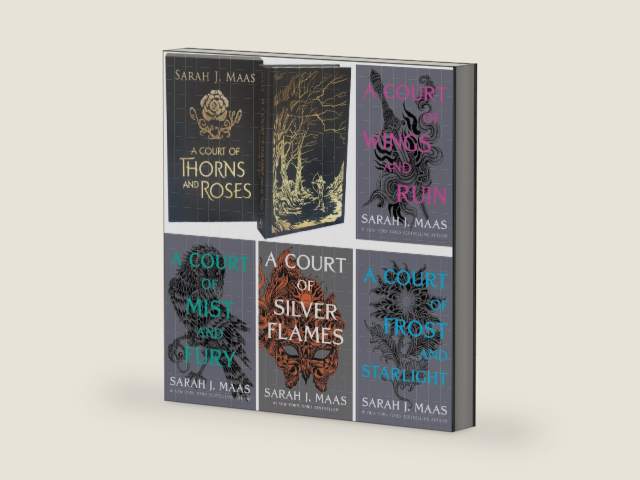 A Court of Thorns and Roses 1-5 Series. A Court of Thorns and Roses, Mist and Fury, Wings and Ruin, Frost and Starlight, Silver Flames. by Sarah J. Maas | barcode:9781637992418 | source:'9781637992418-right-three-quarter.jpg