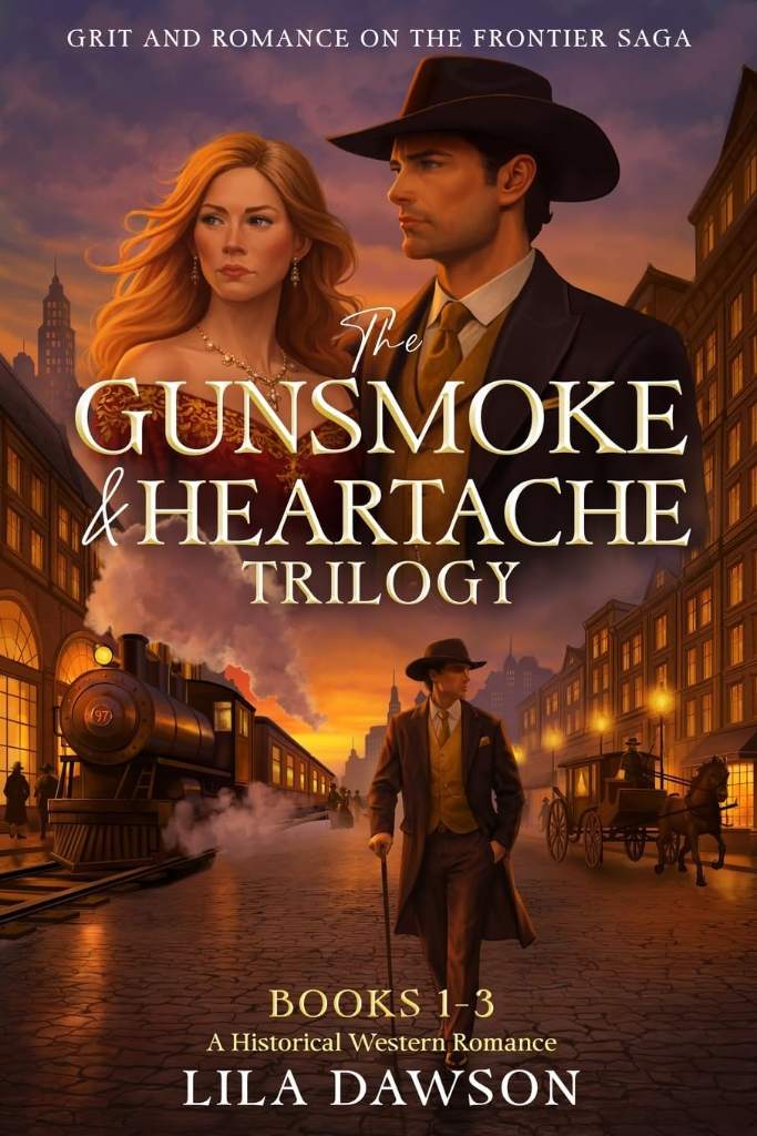 The Gunsmoke & Heartache Trilogy: A Historical Western Romance: Books 1-3 (Grit and Romance on the Frontier Saga) by Lila Dawson | barcode:9781639112128 | source:'9781639112128.jpg