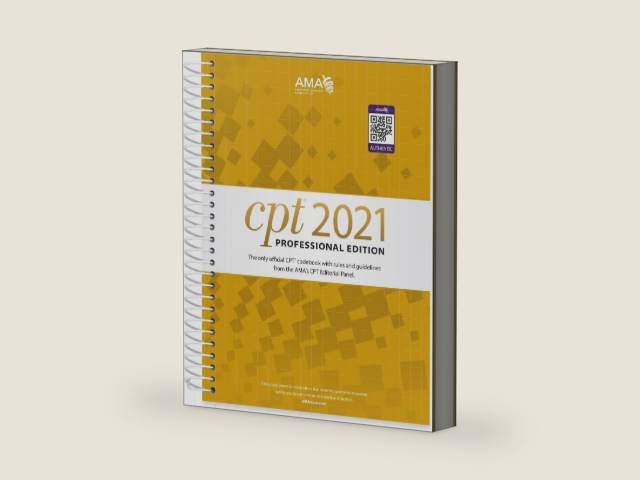 CPT Professional Edition 2021 (CPT / Current Procedural Terminology (Professional Edition)) by American Medical Association | barcode:9781640160491 | source:'9781640160491-right-three-quarter.jpg