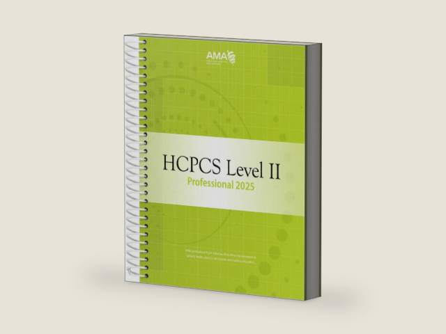 HCPCS 2025 Level II Professional Edition (HCPCS Level II (American Medical Assn)) by American Medical Association | barcode:9781640163140 | source:'9781640163140-right-three-quarter.jpg