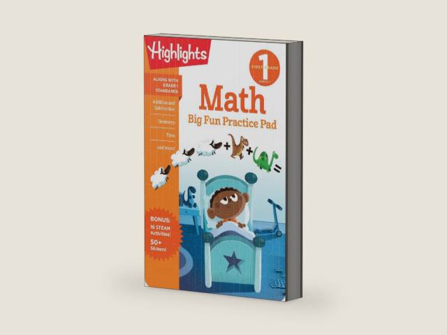 First Grade Math Big Fun Practice Pad (Highlights Big Fun Practice Pads) by Highlights Learning | barcode:9781644726150 | source:'9781644726150-right-three-quarter.jpg