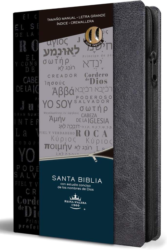 Biblia RVR 1960 Nombres de Dios letra grande tamaño manual con índice y cremallera color negro / Spanish Bible RVR60 Handy Size Black Names of God Index Zippe (Spanish Edition) by Reina Valera Revisada 1960 | barcode:9781644736708 | source:'9781644736708.jpg