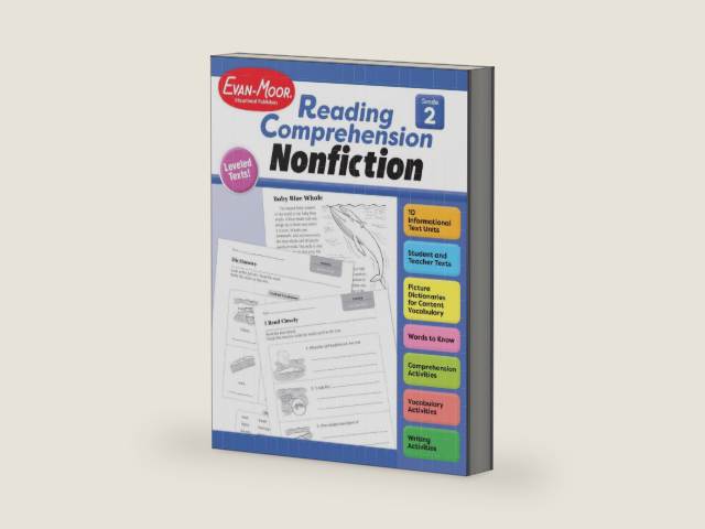Evan-Moor Reading Comprehension: Nonfiction, Grade 2 - Homeschooling and Classroom Resource Workbook, Biographies, Science, Social studies, Geography, Leveled, Vocabulary, Text structure analysis by Evan-Moor Educational Publishers | barcode:9781645143352 | source:'9781645143352-right-three-quarter.jpg