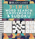 Brain Games - 3-In-1 Puzzle Book: Word Search, Crosswords & Sudoku | 256 Pages, Spiral Bound | Large Variety Activity Book for Adults, Seniors, Teens by Publications International Ltd. | barcode:9781680225884 | source:'9781680225884.jpg