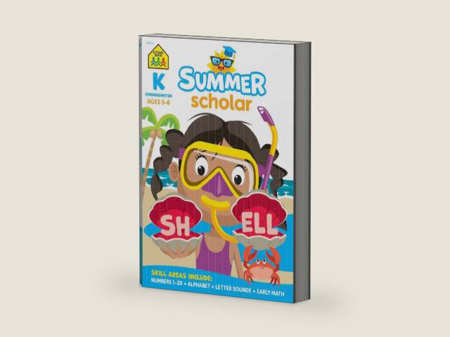 School Zone Kindergarten Summer Scholar Workbook: 80 Pages, Pre-K, Letters, Early Reading and Writing, Numbers 0-20, Basic Math, Counting, Matching, Story Order, Ages 5-6 by School Zone | barcode:9781681475332 | source:'9781681475332-right-three-quarter.jpg