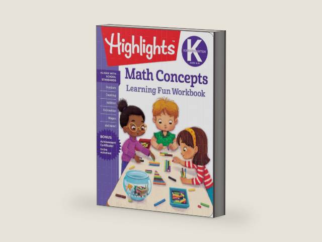 Kindergarten Math Concepts (Highlights Learning Fun Workbooks) by Highlights Learning | barcode:9781684372836 | source:'9781684372836-right-three-quarter.jpg