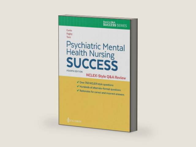 Psychiatric Mental Health Nursing Success: NCLEXr-Style Q&A Review: NCLEX®-Style Q&A Review by Catherine Melfi Curtis MSN RN-BC | barcode:9781719640619 | source:'9781719640619-right-three-quarter.jpg