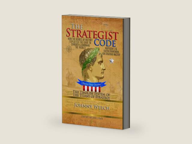The Strategist Code: The Timeless System of the Titans of Strategy: How the Heroes of History Exploited the Code to Conquer and Command the World: Napoleon’s 16-Factor Framework for Strategic Mastery by Johnny Welch | barcode:9781733100526 | source:'9781733100526-right-three-quarter.jpg