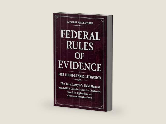 FEDERAL RULES OF EVIDENCE FOR HIGH-STAKES LITIGATION: The Trial Lawyer’s Field Manual: Ironclad FRE Checklists, Objection Checkmates, Case-Law Applications and Courtroom Execution Tools by ActaFori Publications | barcode:9781802432695 | source:'9781802432695-right-three-quarter.jpg