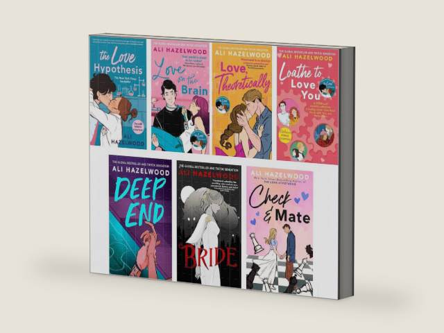Ali Hazelwood 7 Books Romance Collection Set The Love Hypothesis, Love on the Brain, Love Theoretically, Loathe to Love You, Deep End, Bride and Check & Mate by Ali Hazelwood | barcode:9781806150496 | source:'9781806150496-right-three-quarter.jpg