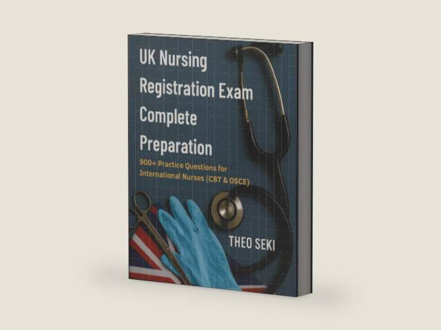 UK Nursing Registration Exam Complete Preparation: 900+ Practice Questions for International Nurses (CBT & OSCE) by Theo Seki | barcode:9781923604414 | source:'9781923604414-right-three-quarter.jpg