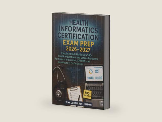 Health Informatics Certification Exam Prep 2026-2027: Complete Study Guide with 500+ Practice Questions and Detailed Answers for Clinical Informatics, CPHIMS, and Healthcare IT Professionals by Rio Leonard Hinton | barcode:9781923646278 | source:'9781923646278-right-three-quarter.jpg