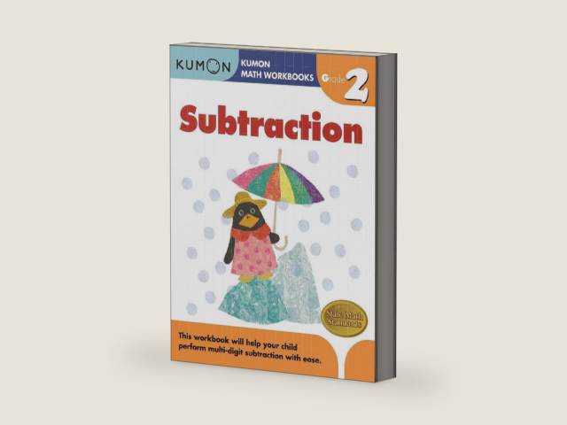 Kumon Grade 2 Subtraction (Kumon Math Workbooks), Ages 7-8, 96 pages by Kumon Publishing | barcode:9781933241524 | source:'9781933241524-right-three-quarter.jpg