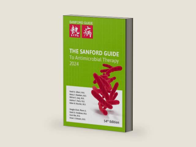 The Sanford Guide to Antimicrobial Therapy 2024 (Library Edition) by MD David N. Gilbert, MD, Henry F. Chambers | barcode:9781944272289 | source:'9781944272289-right-three-quarter.jpg