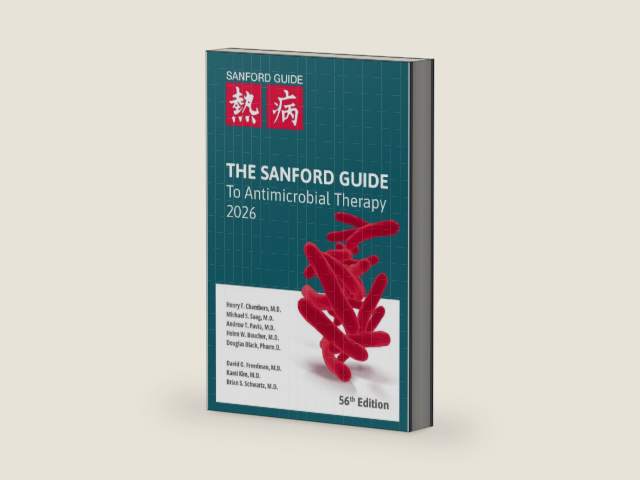 The Sanford Guide to Antimicrobial Therapy 2026 (Pocket Edition) by MD David N. Gilbert | barcode:9781944272333 | source:'9781944272333-right-three-quarter.jpg