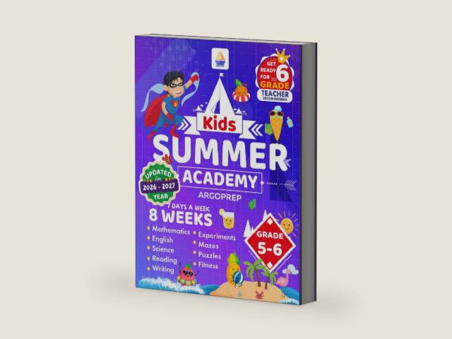 Kids Summer Academy by ArgoPrep - Grades 5-6: 8 Weeks of Math, Reading, Science, Logic, Fitness and Yoga | Online Access Included | Prevent Summer Learning Loss by ArgoPrep | barcode:9781946755728 | source:'9781946755728-right-three-quarter.jpg