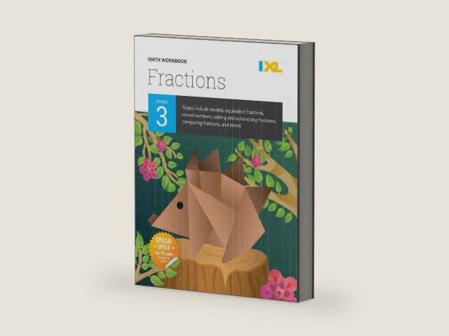 IXL Fractions 3rd Grade Math Workbook, Mathematics Book for Kids Ages 8-9 Covering Addition, Subtraction, Multiplication, Division, and Comparing With ... Mixed Numbers (IXL Topic-Specific Workbooks) by IXL Learning | barcode:9781947569348 | source:'9781947569348-right-three-quarter.jpg