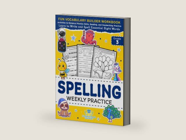 Spelling Weekly Practice for 3rd Grade: Vocabulary Builder Workbook to Learn to Write and Spell Essential Sight Words | Phonics Activities and ... Ages 8-9 (Elementary Books for Kids) by Scholastic Panda Education | barcode:9781953149459 | source:'9781953149459-right-three-quarter.jpg
