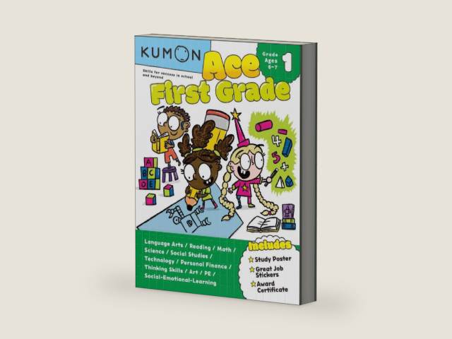 Kumon Ace First Grade-Includes Study Poster, Stickers and Award Certificate by Kumon Publishing | barcode:9781953845290 | source:'9781953845290-right-three-quarter.jpg