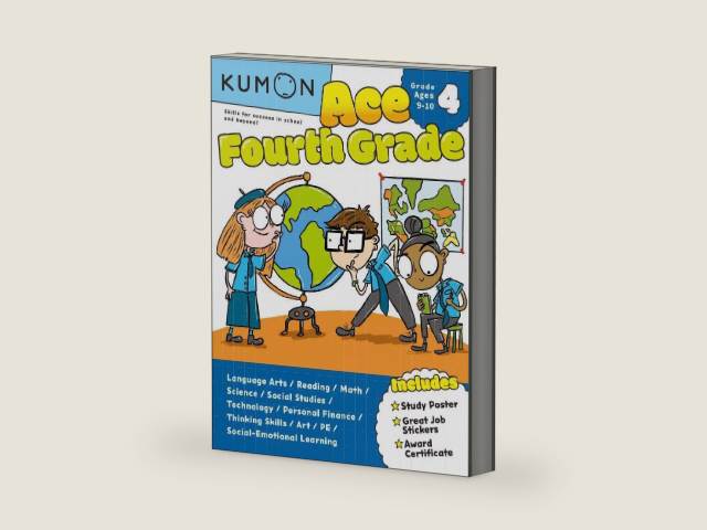 Kumon Ace Fourth Grade-Includes Study Poster, Great Job Stickers and Award Certificate by Kumon Publishing | barcode:9781953845320 | source:'9781953845320-right-three-quarter.jpg