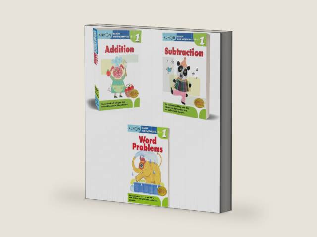 Kumon Grade 1 Set (3 workbooks) Addition, Subtraction, Word Problems by Kumon Publishing North America | barcode:9781953845832 | source:'9781953845832-right-three-quarter.jpg