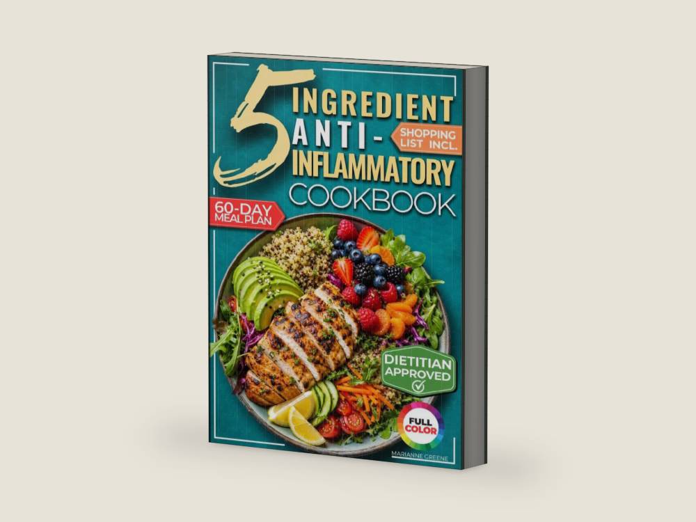 The 5-Ingredient Anti-Inflammatory Cookbook: The Stress-Free Meal Plan to Ease Inflammation, Support Healthy Weight, and Feel Great After 40 by Marianne Greene | barcode:9781956493634 | source:'9781956493634-right-three-quarter.jpg