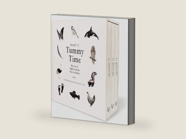 Baby's Tummy Time Book Box Set: A 3-Book Box Set of High-Contrast Art for Visual Stimulation at Tummy Time (Tabitha Paige Children's Book Series) by Tabitha Paige MS CCC-SLP | barcode:9781958803899 | source:'9781958803899-right-three-quarter.jpg