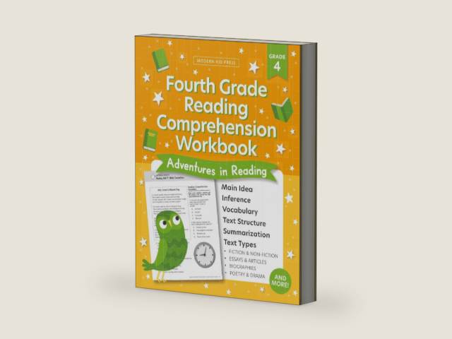 Fourth Grade Reading Comprehension Workbook: Build Essential Grade 4 Reading Skills Through Engaging Adventures in Fiction, Poetry & Biography by Modern Kid Press | barcode:9781961355187 | source:'9781961355187-right-three-quarter.jpg