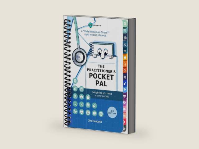 The Practitioner's Pocket Pal: A "Made Ridiculously Simple" Rapid Medical Reference by Jim Hancock | barcode:9781962445146 | source:'9781962445146-right-three-quarter.jpg