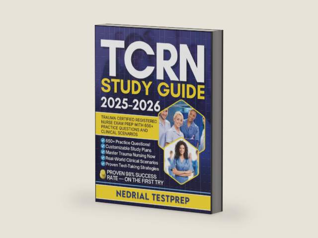 TCRN Study Guide: Trauma Certified Registered Nurse Exam Prep with 650+ Practice Questions and Clinical Scenarios by Nedrial TestPrep | barcode:9781965760161 | source:'9781965760161-right-three-quarter.jpg