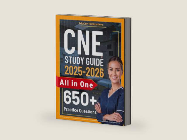 CNE Review Guide: Latest All-in-One CNE Exam Prep with Review and 650 Practice Questions and In-depth Answer Explanations for the Certified Nurse Educator Exam (Contains 5 Full-Length Tests) by EduCert Publications | barcode:9781967502172 | source:'9781967502172-right-three-quarter.jpg