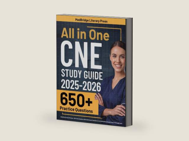 CNE Exam Prep: UPDATED All-in-One CNE Review + 650 Practice Questions with Detailed Answer Explanations for the Certified Nurse Educator Exam (5 Full-Length Tests) by MedBridge Literary Press | barcode:9781967502202 | source:'9781967502202-right-three-quarter.jpg