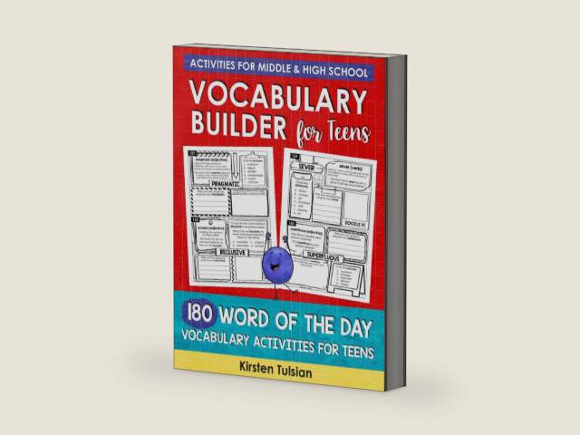 Vocabulary Builder for Teens: 180 Word of the Day Vocabulary Activities Workbook for Middle School and High School BOOK TWO (Vocabulary Builder Workbooks) by Kirsten Tulsian | barcode:9781967684069 | source:'9781967684069-right-three-quarter.jpg